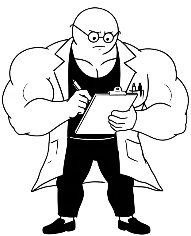 Professor Mass holding a clipboard
