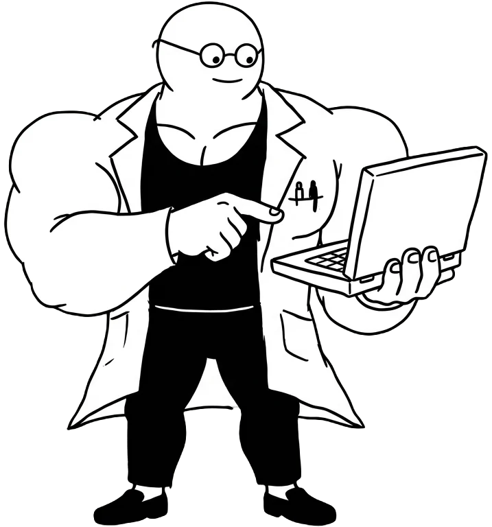 Professor Mass pointing at a video on a laptop